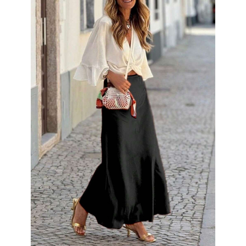 Φούστα γοργόνα μακριά, μονόχρωμη, ρετρό στυλ; ύφασμα: βαμβάκι φυσικού χρώματος; σύνθεση: CVC; ελαφριά ελαστικότητα