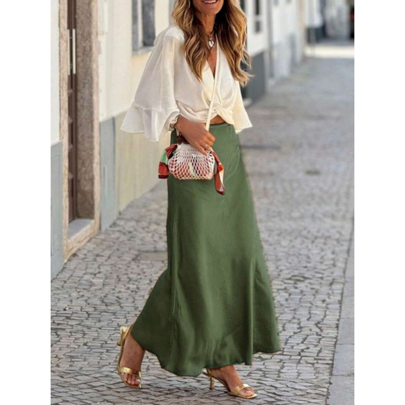 Φούστα γοργόνα μακριά, μονόχρωμη, ρετρό στυλ; ύφασμα: βαμβάκι φυσικού χρώματος; σύνθεση: CVC; ελαφριά ελαστικότητα