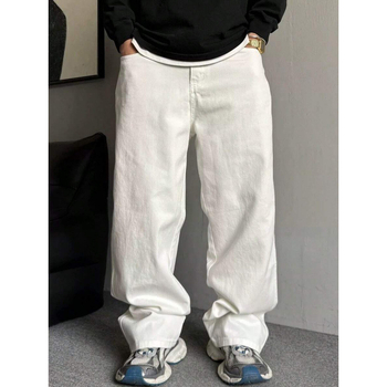 Мъжки дънкови панталони, свободна кройка, широки крачоли, дълги, подплатени с флийс, с връзка за завързване