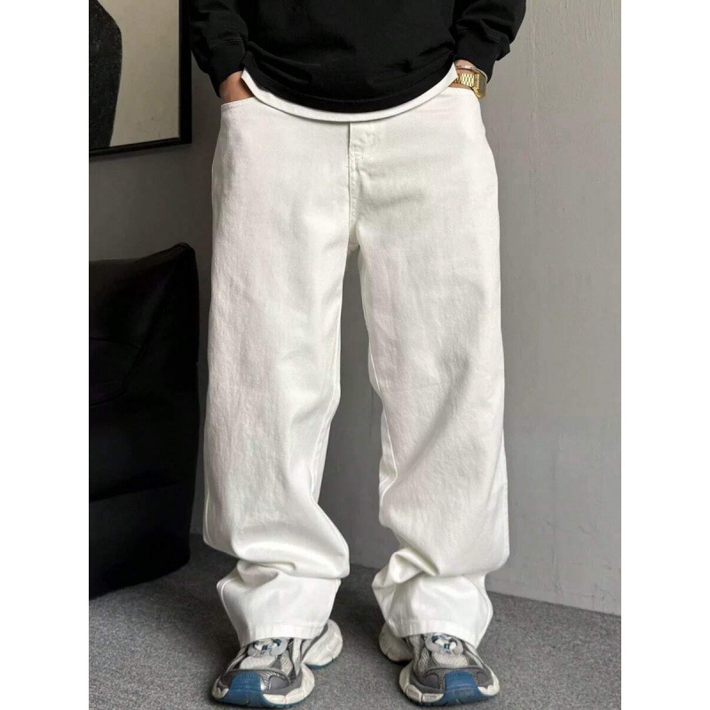 Vyriniai džinsai iš denimo, laisvo kirpimo, plačios kojų dalys, ilgi, su fliso pamušalu ir raištelių užsegimu