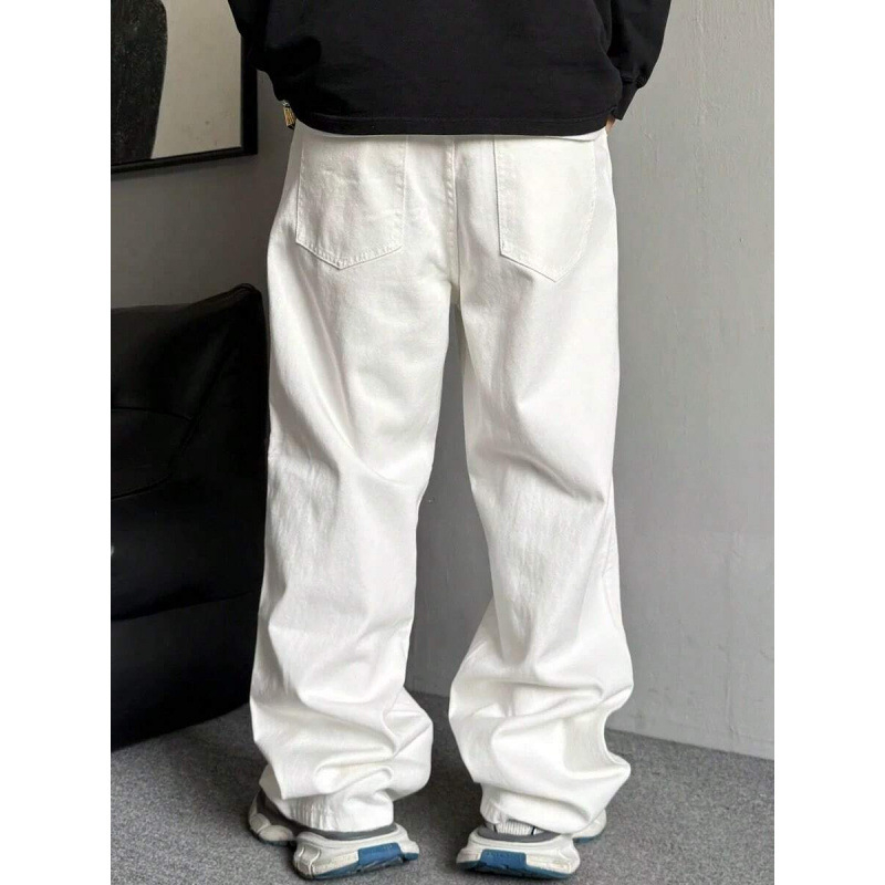 Vyriniai džinsai iš denimo, laisvo kirpimo, plačios kojų dalys, ilgi, su fliso pamušalu ir raištelių užsegimu