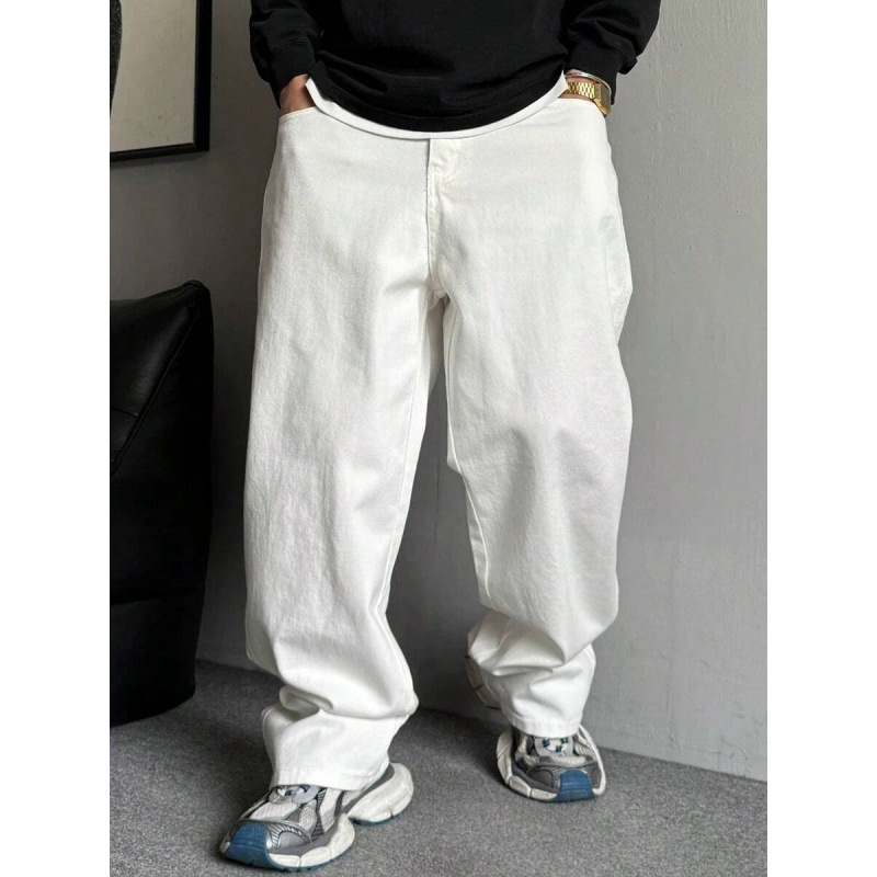 Vyriniai džinsai iš denimo, laisvo kirpimo, plačios kojų dalys, ilgi, su fliso pamušalu ir raištelių užsegimu