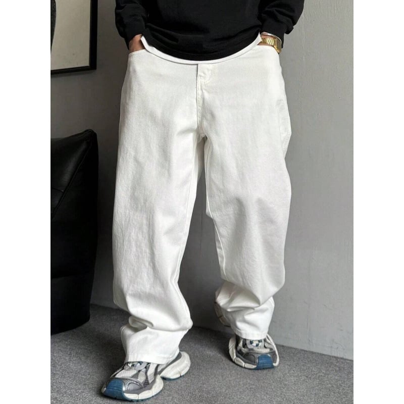 Vyriniai džinsai iš denimo, laisvo kirpimo, plačios kojų dalys, ilgi, su fliso pamušalu ir raištelių užsegimu