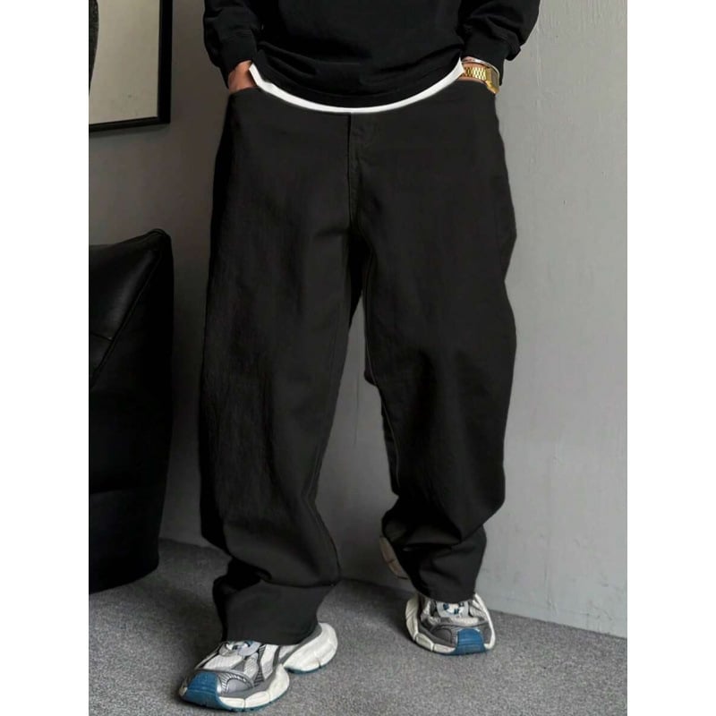 Vyriniai džinsai iš denimo, laisvo kirpimo, plačios kojų dalys, ilgi, su fliso pamušalu ir raištelių užsegimu