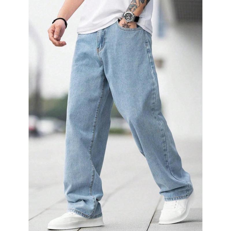 Vyriniai džinsai iš denimo, laisvo kirpimo, plačios kojų dalys, ilgi, su fliso pamušalu ir raištelių užsegimu