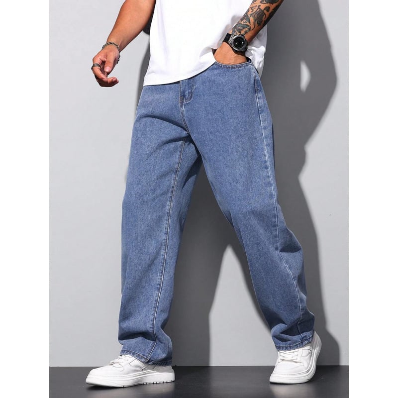 Vyriniai džinsai iš denimo, laisvo kirpimo, plačios kojų dalys, ilgi, su fliso pamušalu ir raištelių užsegimu