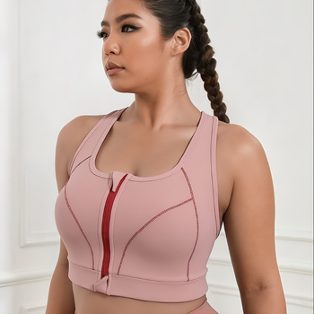 Αθλητικό τοπ γιόγκα με φερμουάρ και μπλοκ σε χρώματα, αποσπώμενες επένδυσεις στήθους, ύφασμα πολυεστέρα-σπαντέξ, κυκλική σχεδίαση cups, καθολική εφαρμογή