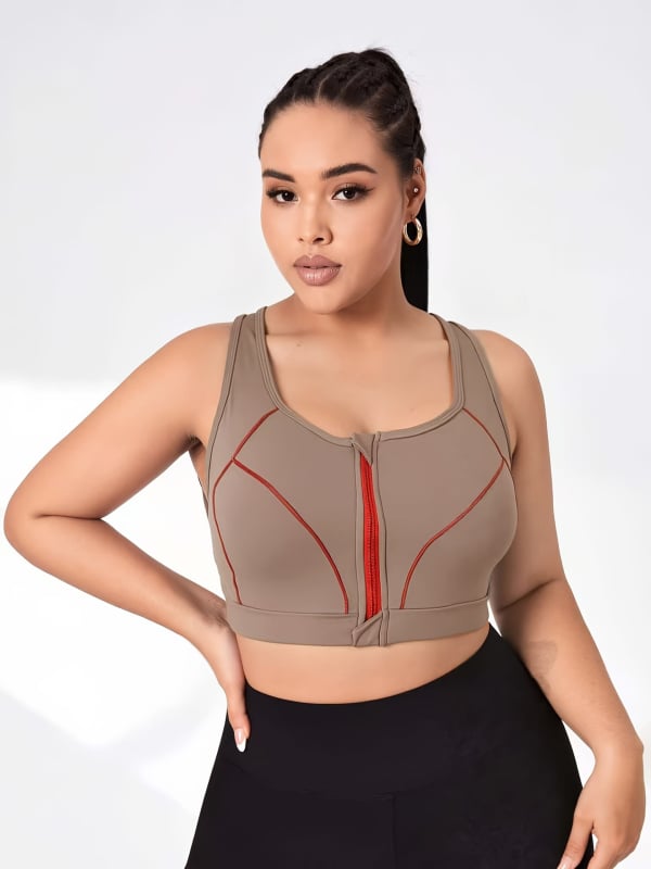 Αθλητικό τοπ γιόγκα με φερμουάρ και μπλοκ σε χρώματα, αποσπώμενες επένδυσεις στήθους, ύφασμα πολυεστέρα-σπαντέξ, κυκλική σχεδίαση cups, καθολική εφαρμογή