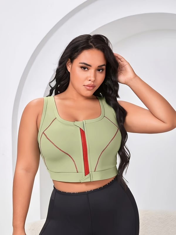 Αθλητικό τοπ γιόγκα με φερμουάρ και μπλοκ σε χρώματα, αποσπώμενες επένδυσεις στήθους, ύφασμα πολυεστέρα-σπαντέξ, κυκλική σχεδίαση cups, καθολική εφαρμογή