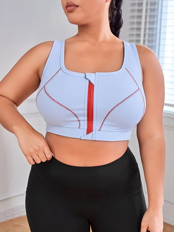 Αθλητικό τοπ γιόγκα με φερμουάρ και μπλοκ σε χρώματα, αποσπώμενες επένδυσεις στήθους, ύφασμα πολυεστέρα-σπαντέξ, κυκλική σχεδίαση cups, καθολική εφαρμογή