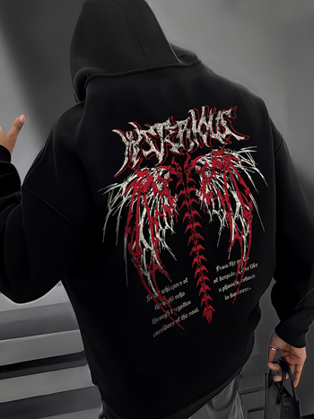 Džemperis su gobtuvu su priekine ir nugarine skeletinių raidžių spauda, ilgomis rankovėmis, ultra trumpas ilgis (≤40 cm), poliesteris