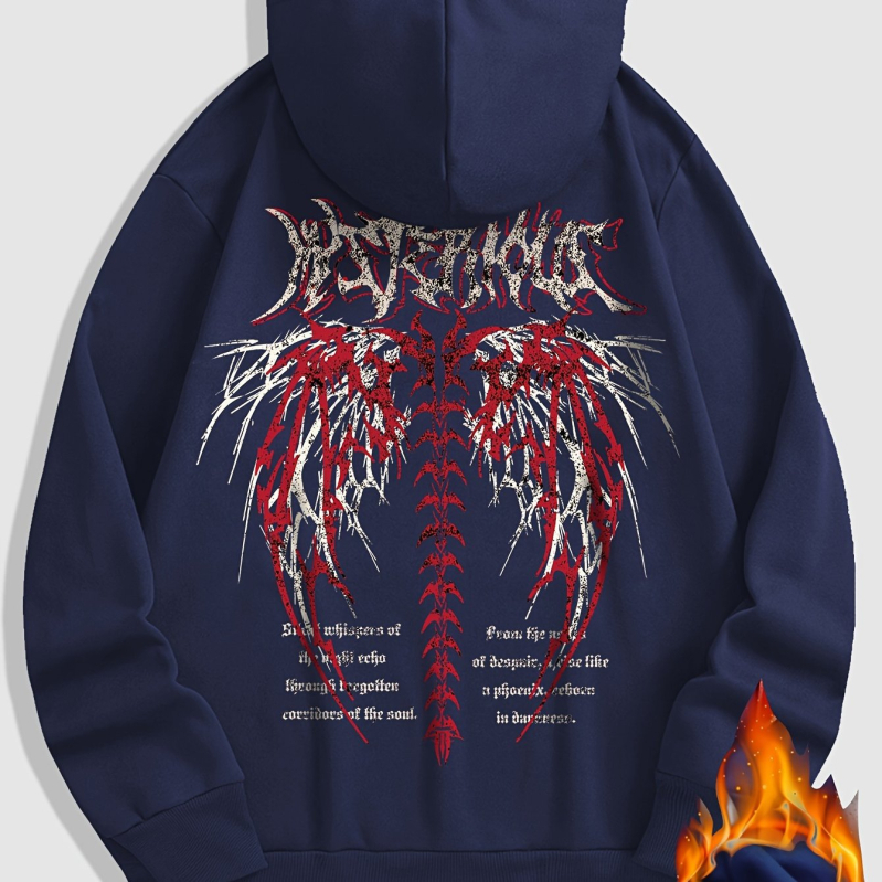 Džemperis su gobtuvu su priekine ir nugarine skeletinių raidžių spauda, ilgomis rankovėmis, ultra trumpas ilgis (≤40 cm), poliesteris