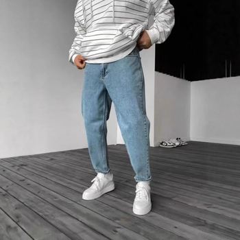 NK390 Ανδρικά τζίν Slim Fit με γδαρμένες λεπτομέρειες, μεσαία μέση, φερμουάρ, 70% βαμβάκι