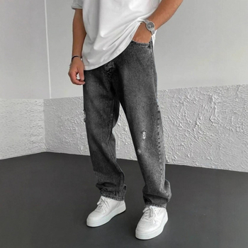 NK390 Ανδρικά τζίν Slim Fit με γδαρμένες λεπτομέρειες, μεσαία μέση, φερμουάρ, 70% βαμβάκι