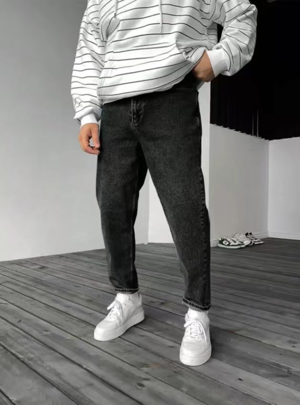 NK390 Ανδρικά τζίν Slim Fit με γδαρμένες λεπτομέρειες, μεσαία μέση, φερμουάρ, 70% βαμβάκι