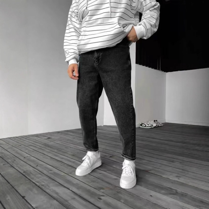 NK390 Ανδρικά τζίν Slim Fit με γδαρμένες λεπτομέρειες, μεσαία μέση, φερμουάρ, 70% βαμβάκι