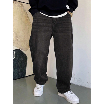 Ανδρικά τζιν ιαπωνικού στυλ, πλυμένα με νερό, χαλαρή ευθεία γραμμή, φλίς επένδυση, με διπλή μέση