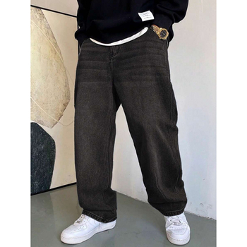 Ανδρικά τζιν ιαπωνικού στυλ, πλυμένα με νερό, χαλαρή ευθεία γραμμή, φλίς επένδυση, με διπλή μέση