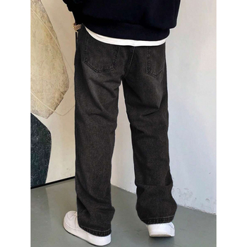 Ανδρικά τζιν ιαπωνικού στυλ, πλυμένα με νερό, χαλαρή ευθεία γραμμή, φλίς επένδυση, με διπλή μέση