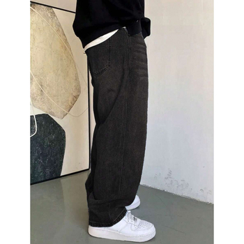 Ανδρικά τζιν ιαπωνικού στυλ, πλυμένα με νερό, χαλαρή ευθεία γραμμή, φλίς επένδυση, με διπλή μέση