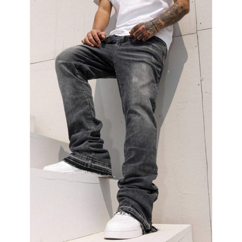 Ανδρικά τζιν με φερμουάρ, ίσιο κόψιμο, επενδυμένα με φλίς, κλείσιμο με κορδόνι, ανάμειξη πολυεστέρα