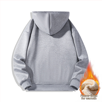 Ανδρικό φλις επενδυμένο φούτερ με κουκούλα και μισό φερμουάρ, μακριά μανίκια, μονόχρωμο, ιαπωνικό ρετρό στυλ