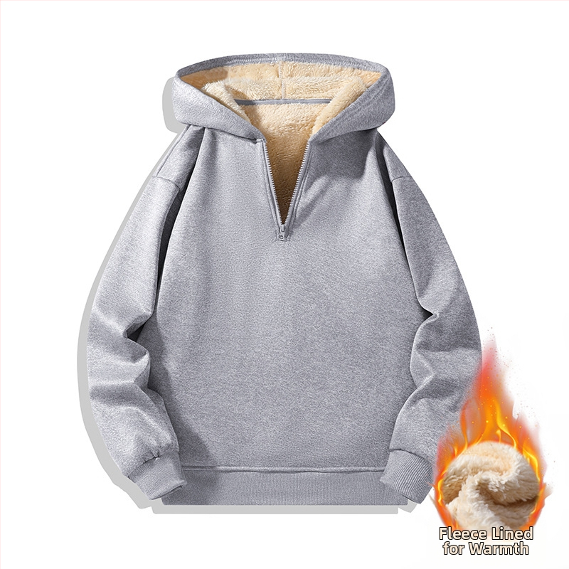 Vyrinis džemperis su gobtuvu ir pusės užtrauktuku, vidinis flisas pamušalas, ilgomis rankovėmis, vienos spalvos, japonų retro stilius