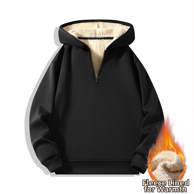 Vyrinis džemperis su gobtuvu ir pusės užtrauktuku, vidinis flisas pamušalas, ilgomis rankovėmis, vienos spalvos, japonų retro stilius