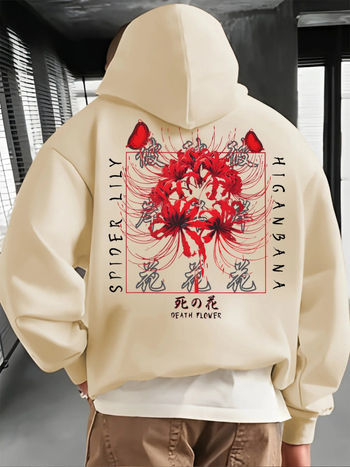 Πουλόβερ με Κουκούλα, Εκτύπωση Λογοτεχνικού Ρετρό, Στρογγυλός Λαιμός, Πολυεστέρας 96%+