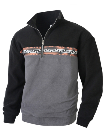 Πουλόβερ φούτερ με patchwork και φερμουάρ, στάσιμη γιακά, μακριά μανίκια, ευρωπαϊκό ρετρό στυλ, χαλαρή γραμμή