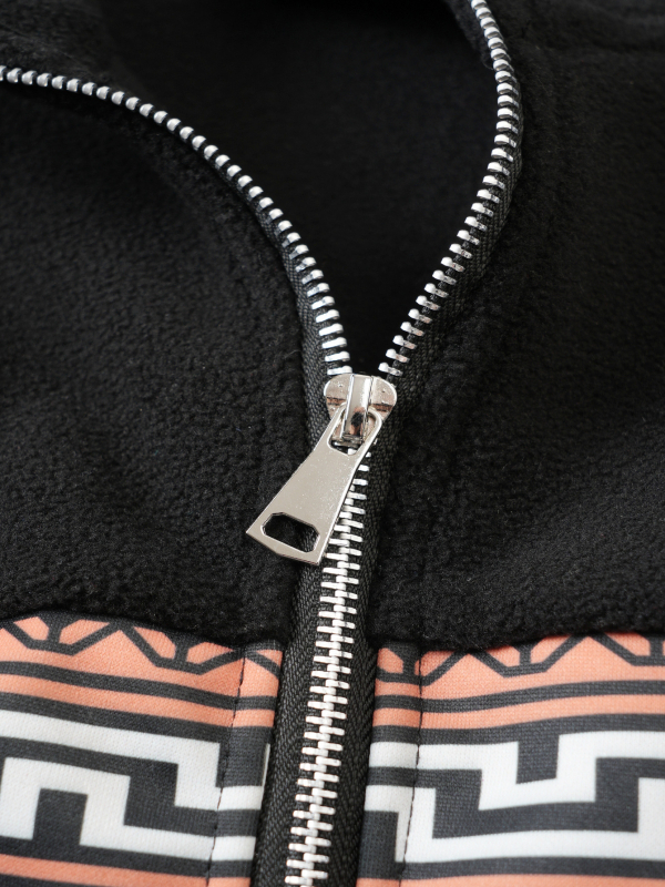 Patchwork džemperis su užtrauktuku, stovinčio kaklo, ilgos rankovės, Europos retro stilius, laisvas kirpimas