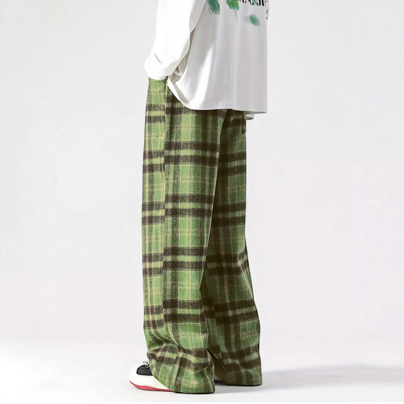 Kasdienės sportinės kelnės, laisvas kirpimas, languotas raštas, vidurio juosmens su raišteliu, ilgos kelnės, poliesterio pluošto mišinys