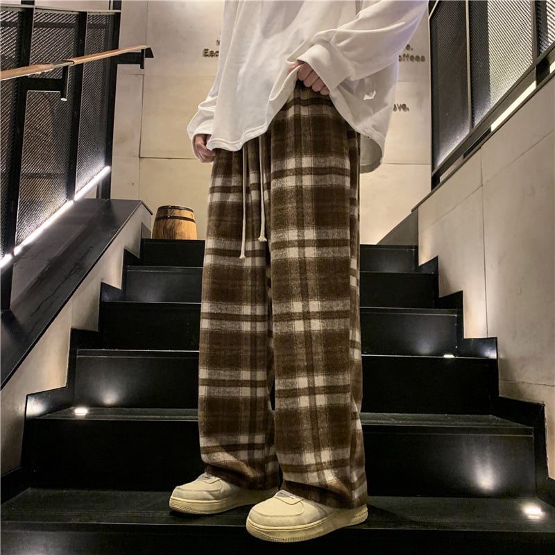 Kasdienės sportinės kelnės, laisvas kirpimas, languotas raštas, vidurio juosmens su raišteliu, ilgos kelnės, poliesterio pluošto mišinys