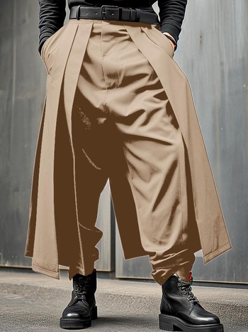 Ανδρικά casual παντελόνια με φερμουάρ, φαρδιά γραμμή, Capri μήκος, ψηλή μέση