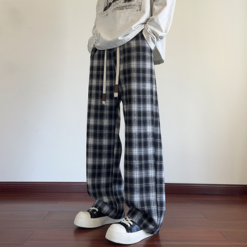 Ikdienas bikses ar rūtuņu rakstu, Korejas stila, taisnas piegriezums, augsta josta, garas bikses (rudens 2025)