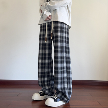 Ikdienas bikses ar rūtuņu rakstu, Korejas stila, taisnas piegriezums, augsta josta, garas bikses (rudens 2025)