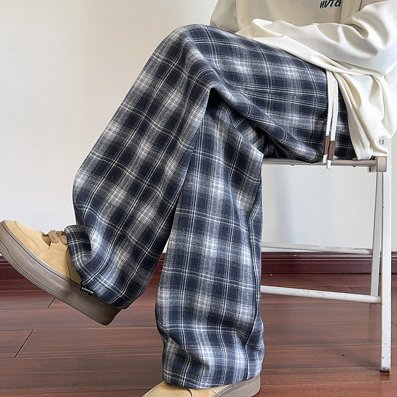 Ikdienas bikses ar rūtuņu rakstu, Korejas stila, taisnas piegriezums, augsta josta, garas bikses (rudens 2025)