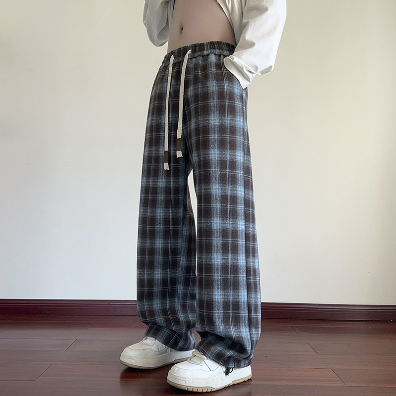 Ikdienas bikses ar rūtuņu rakstu, Korejas stila, taisnas piegriezums, augsta josta, garas bikses (rudens 2025)