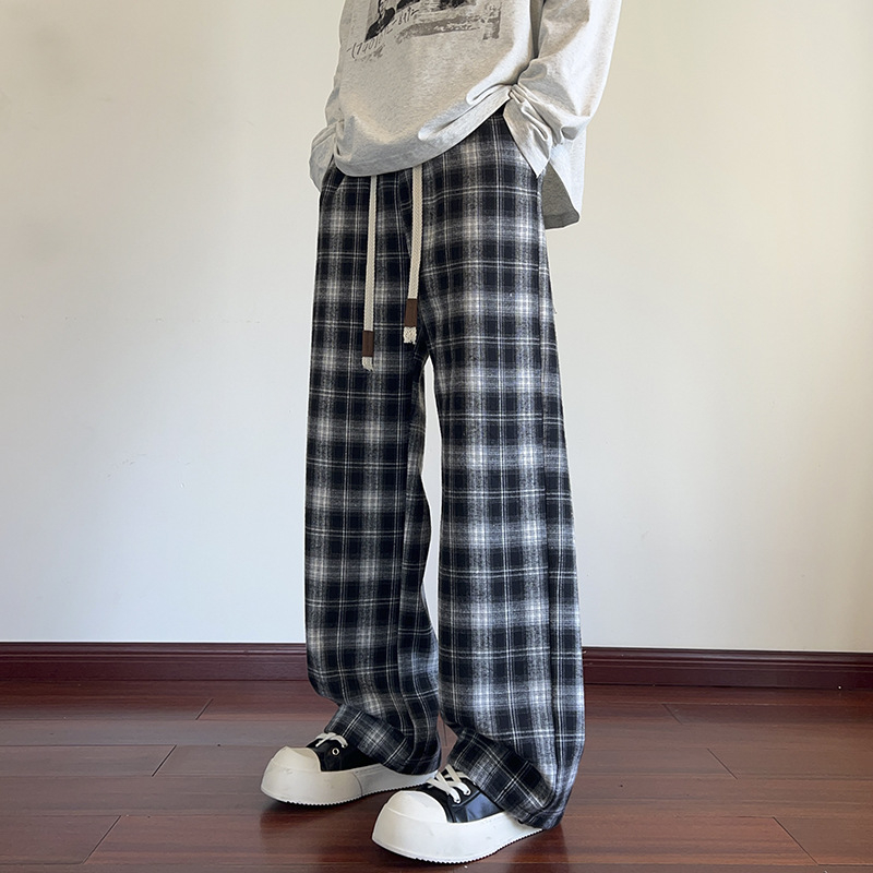 Ikdienas bikses ar rūtuņu rakstu, Korejas stila, taisnas piegriezums, augsta josta, garas bikses (rudens 2025)