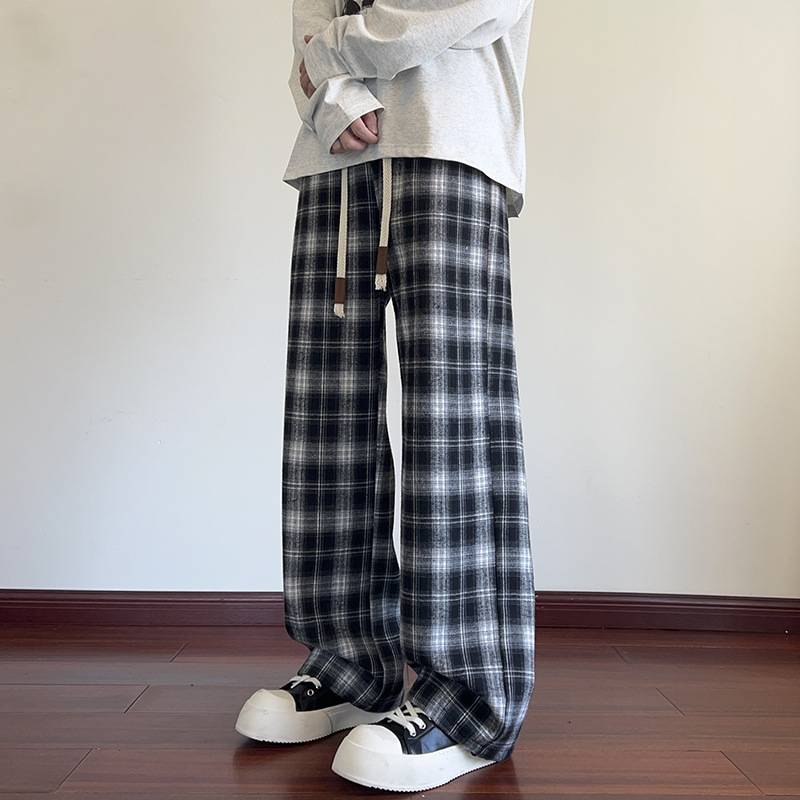 Ikdienas bikses ar rūtuņu rakstu, Korejas stila, taisnas piegriezums, augsta josta, garas bikses (rudens 2025)
