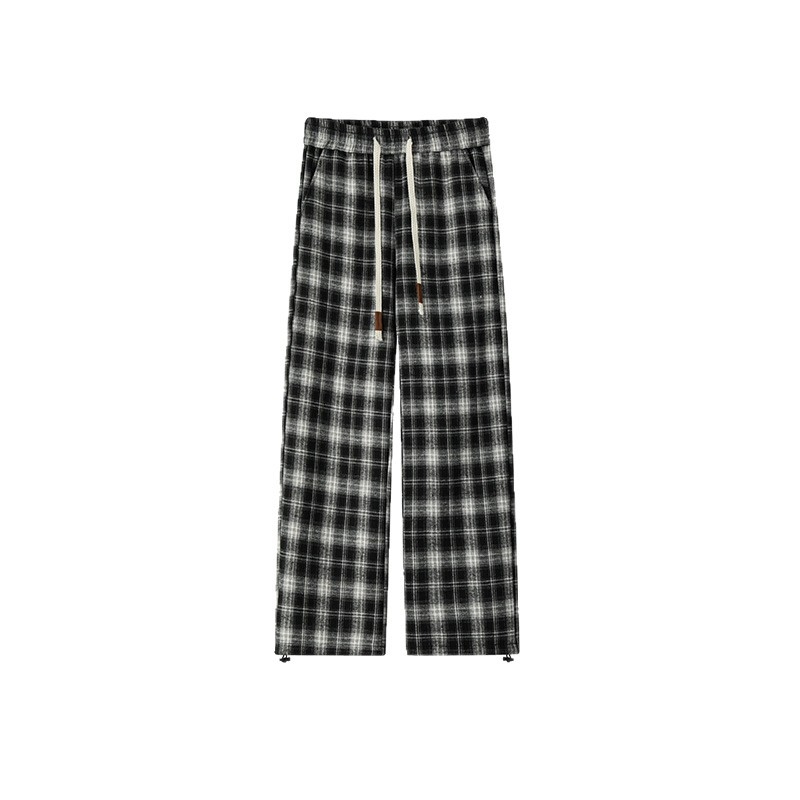 Ikdienas bikses ar rūtuņu rakstu, Korejas stila, taisnas piegriezums, augsta josta, garas bikses (rudens 2025)