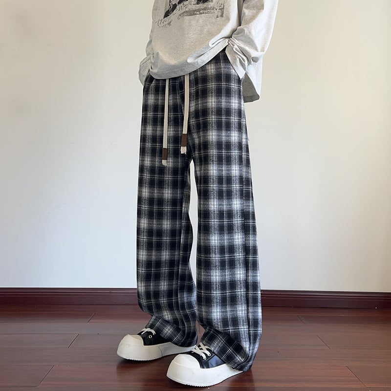 Ikdienas bikses ar rūtuņu rakstu, Korejas stila, taisnas piegriezums, augsta josta, garas bikses (rudens 2025)