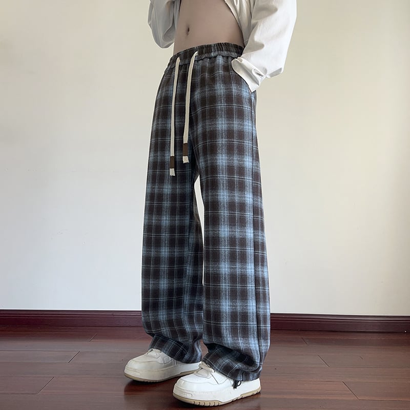 Ikdienas bikses ar rūtuņu rakstu, Korejas stila, taisnas piegriezums, augsta josta, garas bikses (rudens 2025)
