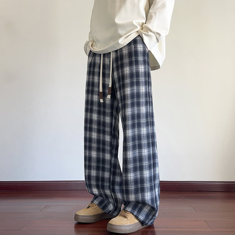 Ikdienas bikses ar rūtuņu rakstu, Korejas stila, taisnas piegriezums, augsta josta, garas bikses (rudens 2025)