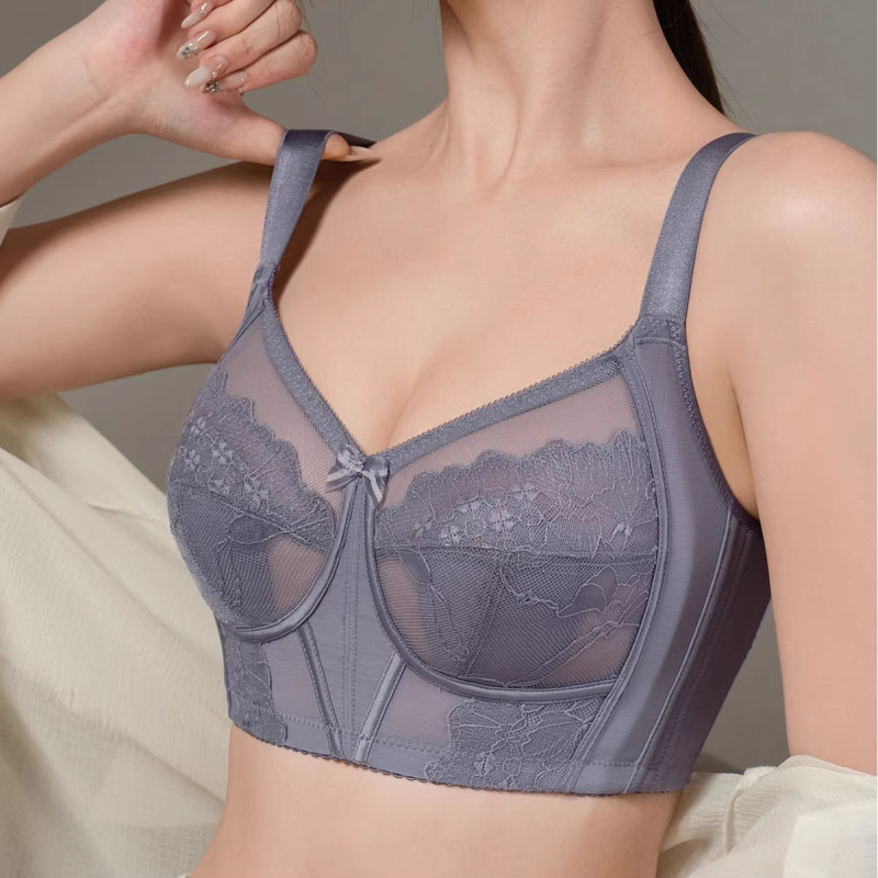 Krūšturis ar ultra plāniem formētajiem kausiem, bezšuvju push-up, lielām krūtīm, neilona audums, fiksētas dubultās siksnas