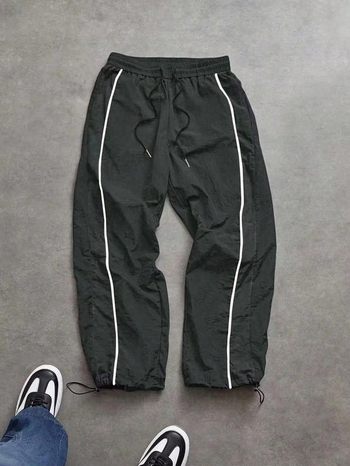 Sporta ikdienas bikses ar krāsu blokiem un svītrainu rakstu, šņorēšana, ātri žūst, elpojošas, plata kāja, garas vīriešu bikses, 80% poliester-pamatu maisījums