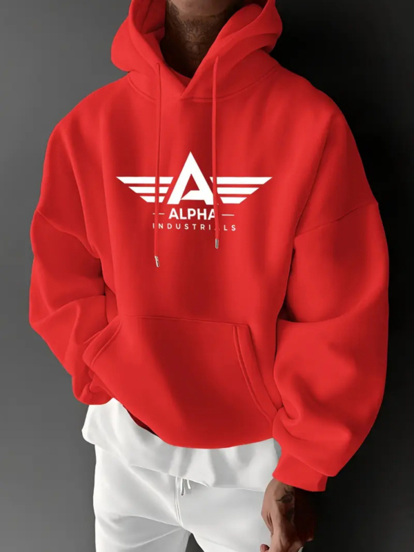 Kapučių džemperis su angelo raidžių spauda, medvilnės-poliesterio mišinys, 3D kišenė, kasdieninis stilius