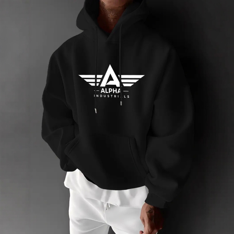 Kapučių džemperis su angelo raidžių spauda, medvilnės-poliesterio mišinys, 3D kišenė, kasdieninis stilius