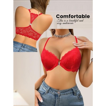 Σετ δαντελένιου σουτιέν με Push-Up, κύριο ύφασμα νάιλον, επένδυση βαμβάκι, Cup τύπος Rabbit Ear, μη μορφοποιημένος κύπελλος, Κλασικό, Πολυτελής στυλ
