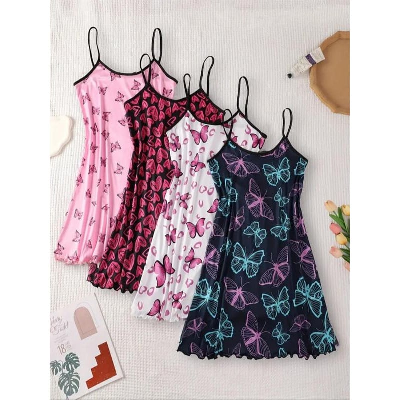 Női nyomtatott spagetti pántos éjszakai ruha - kerek nyak, 100% réz-ammónia rost, középméret, őszi hétköznapi viselet